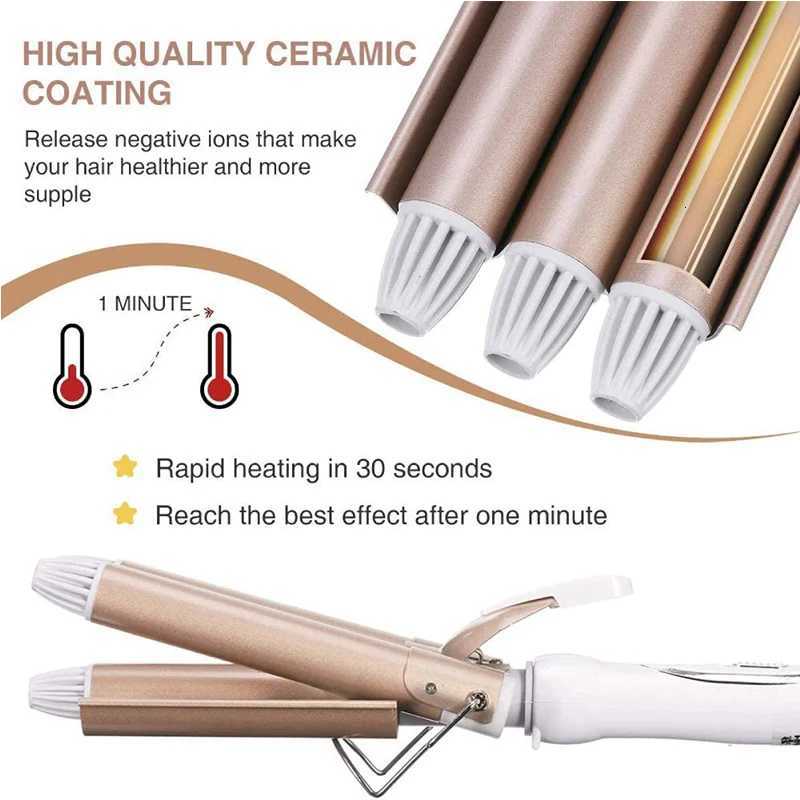 Dual Voltage 3 Barrel Ceramic Hair Curler Wand Electric Styling Tool PTC Heater LCD Waving Barrel Iron for Household UseT251114