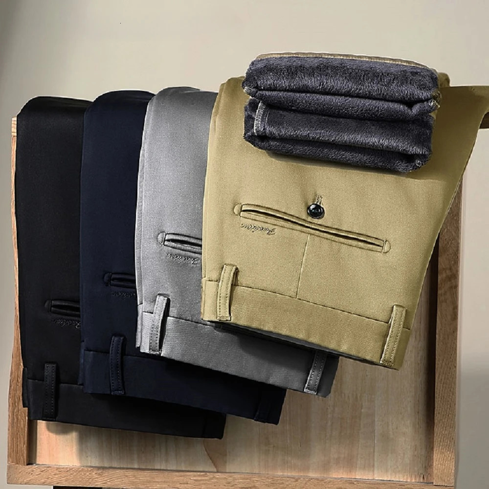 2024 winter mens straight stretch wool thickened warm brushed classic golf work black business casual 250414Z