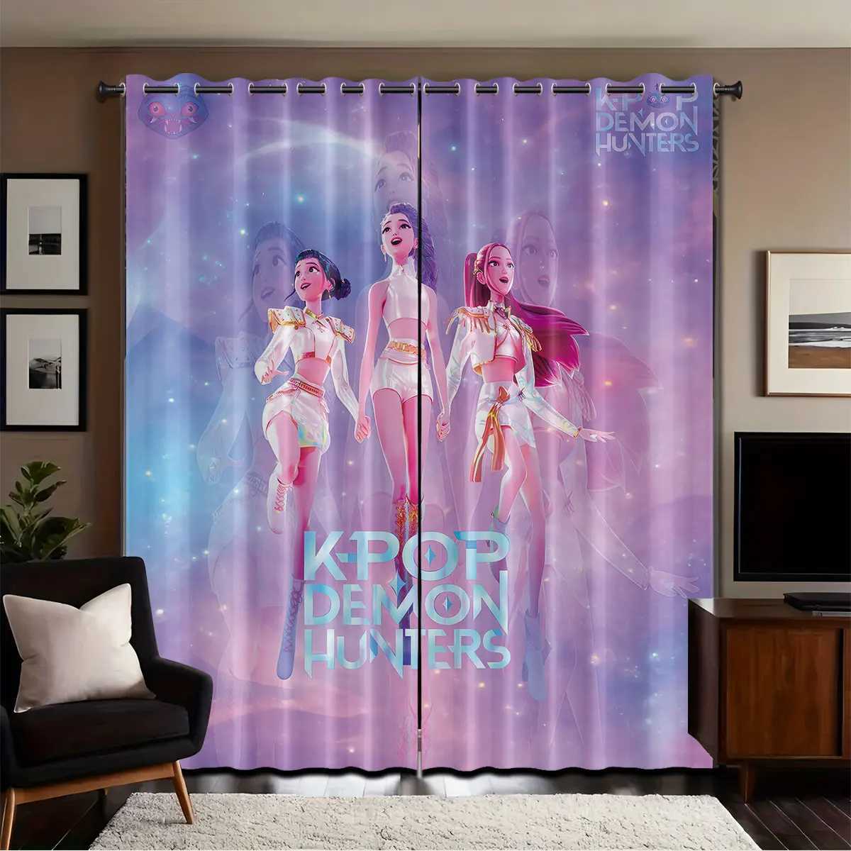 2pcs K-Pop Demon Hunters print perforated blackout curtains multiple size living room insulation decoration machine washable Z251111
