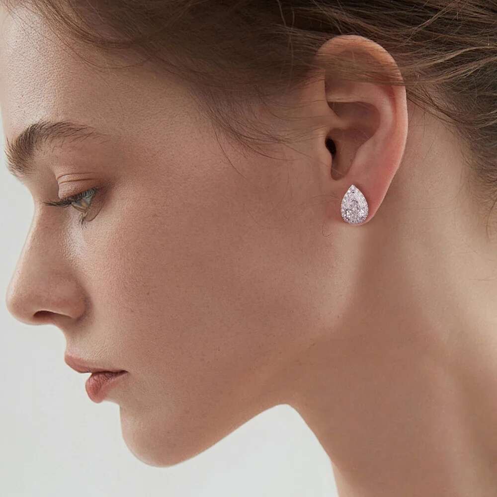 2cttw Pear Cut Moissanite Halo Diamond Earrings with Certificate 925 Sterling Silver Waterdrop Shape Stud Earrings for Women