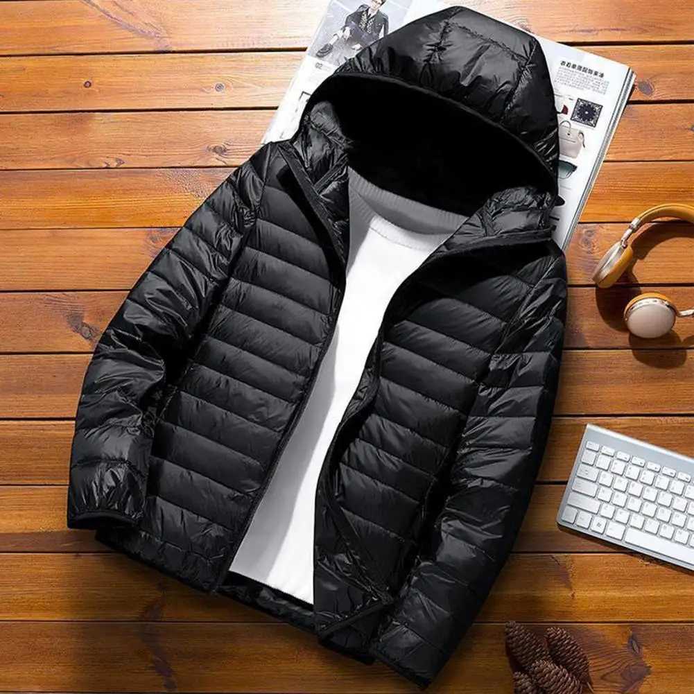 Lightweight Winter Jacket for Men Padded Hooded Ultra Light Puffer Breathable Coat Big Size Black JacketsT251114