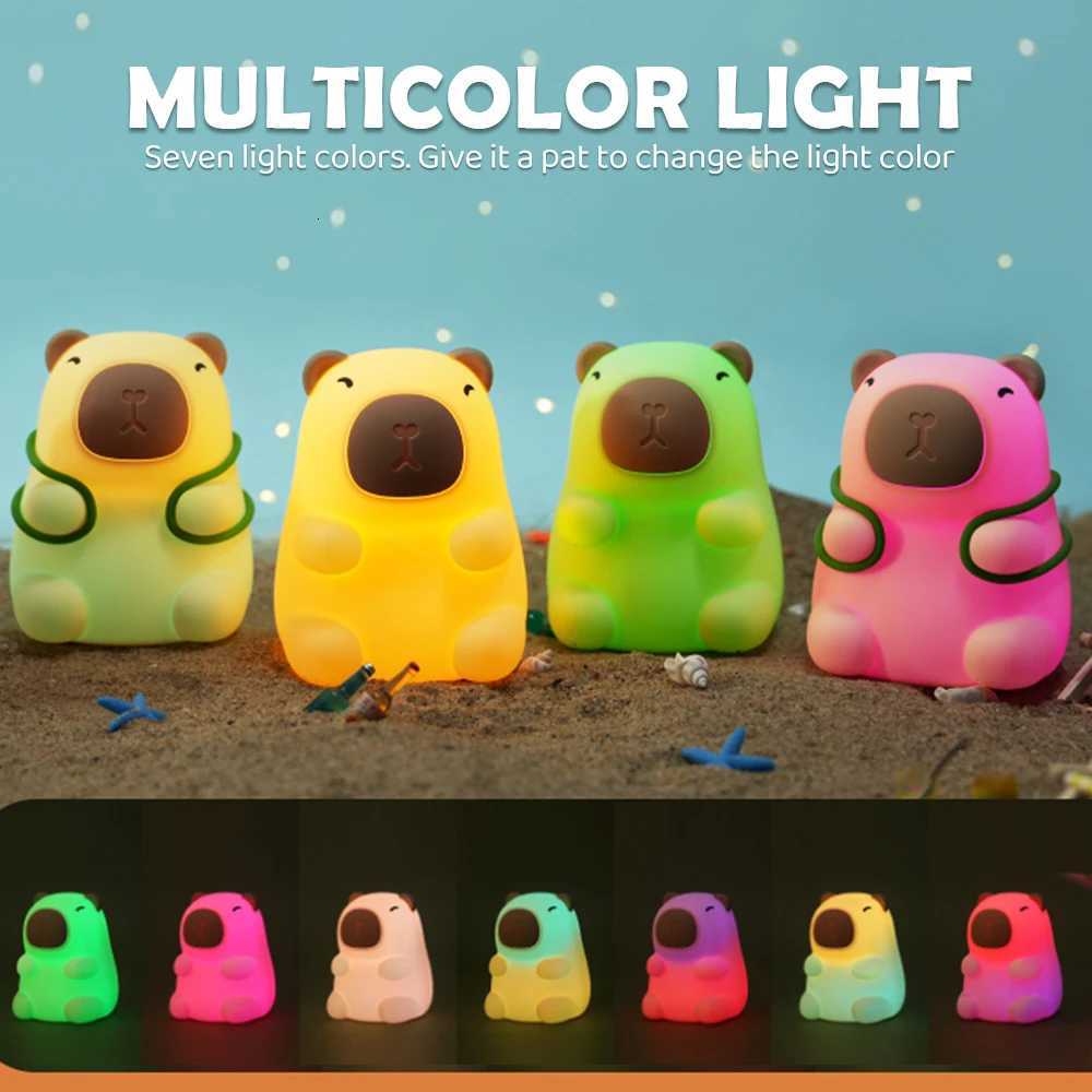 Capybara Cute Night Light Silicone Lamp 7 Colors Dimming Nursery Bedroom light for Kids USB Rechargeable Touch Lamp Decor Gift M251114
