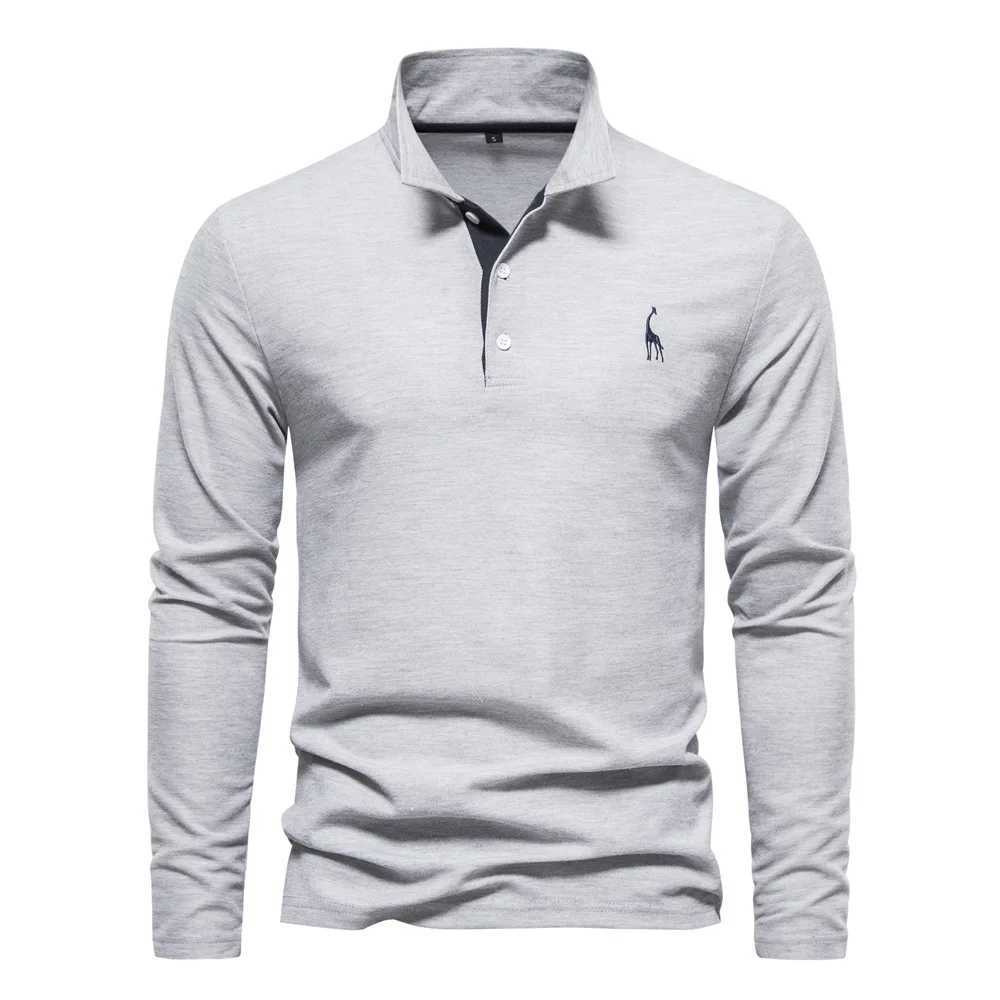 New mens polo T-shirt embroidered solid color long sleeved golf polo shirt mens spring social business polo top W250414