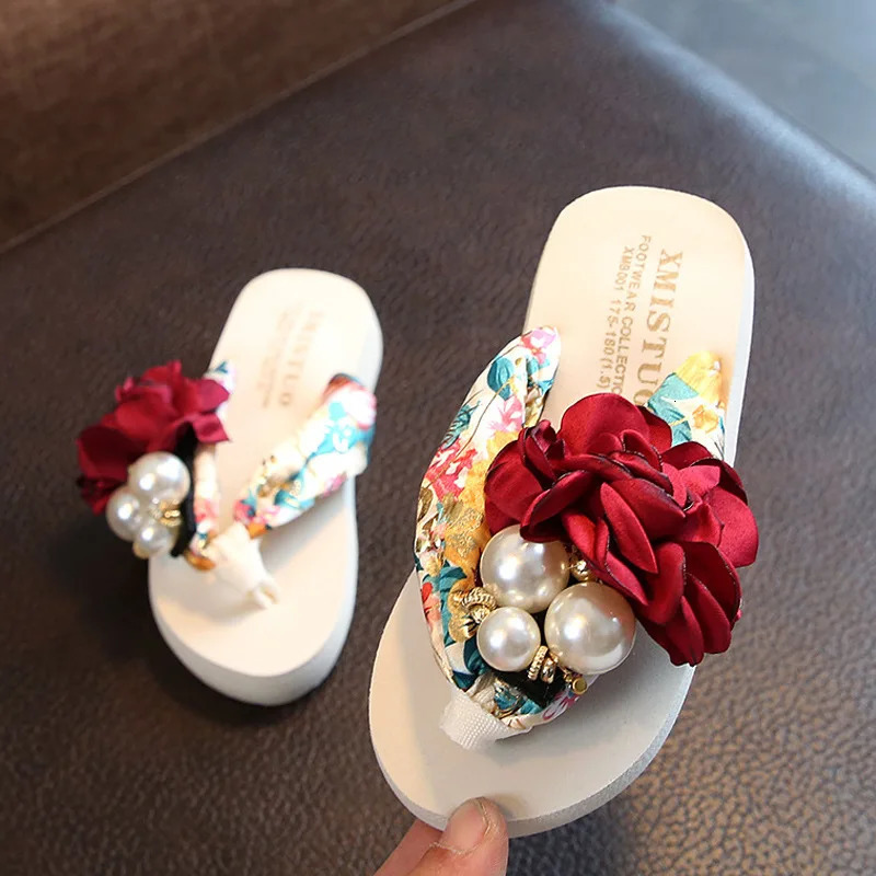 Summer Non-slip Childrens Flip-flops Girls Fashion Beach Shoes Pinch Sandals Female Flowers Slippers Women Wear 250411