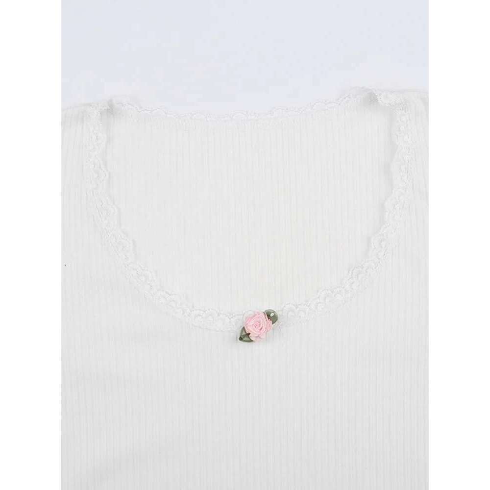 Y2k ral Lace Trim Crop Top White Knitted Slim O Neck Basic Casual T Shirt Women Chic Vintage Full Sleeve Haruku Tee Autumn