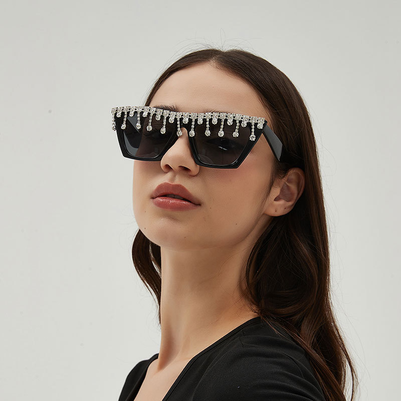 Large Frame Diamond Set Fashion Versatile Party Sunglasses