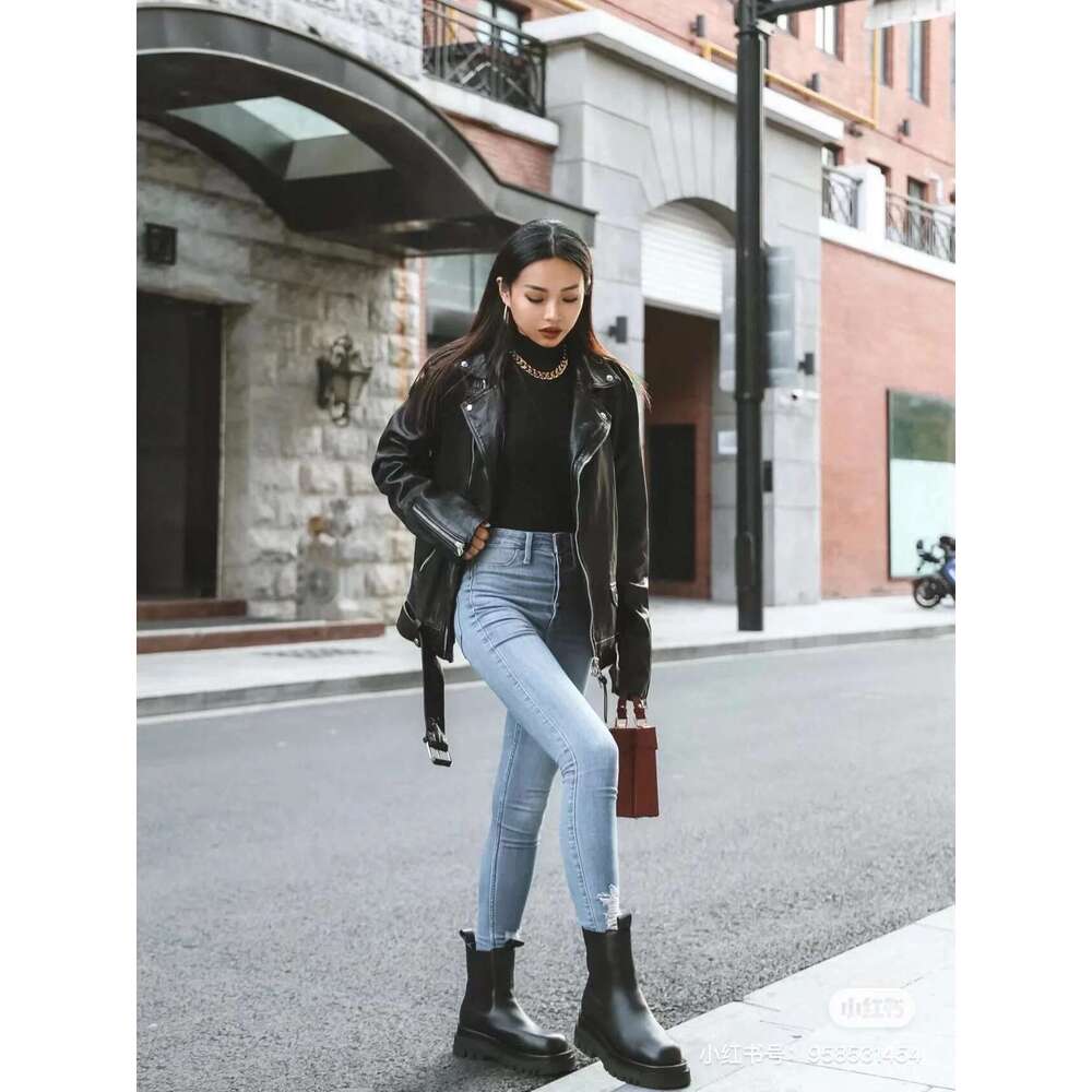 Designer Clothes RARF New 2024 Women's Motorcycle PU Imitation Leather Loose Black Jacket