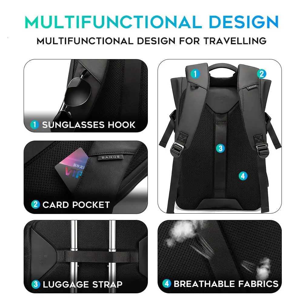 Bange Men Fashion Backpack 156 inch Multifunctional Waterproof Backpack Daily Travel Bag Casual School Rucksack with BuckleW251113