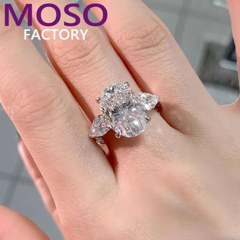 Real Solid 18K White Gold Ring Women Engagement Anniversary Wedding Ring Oval Moissanite Diamond Ring Pear Water Drop
