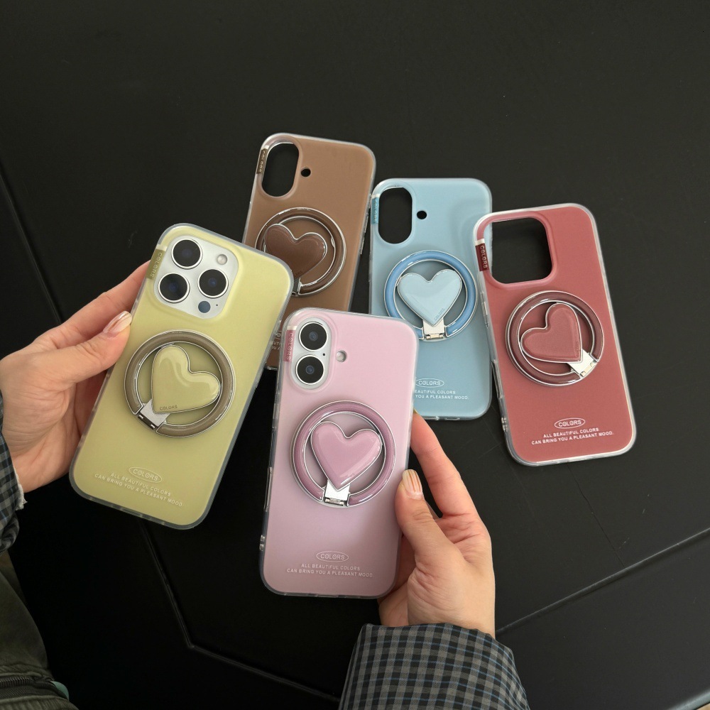 Solid Color Matte Magnetic Phone Case Compatible with iPhone 17/16 Pro Max Heart Stand Case iPhone 15/14 Pro