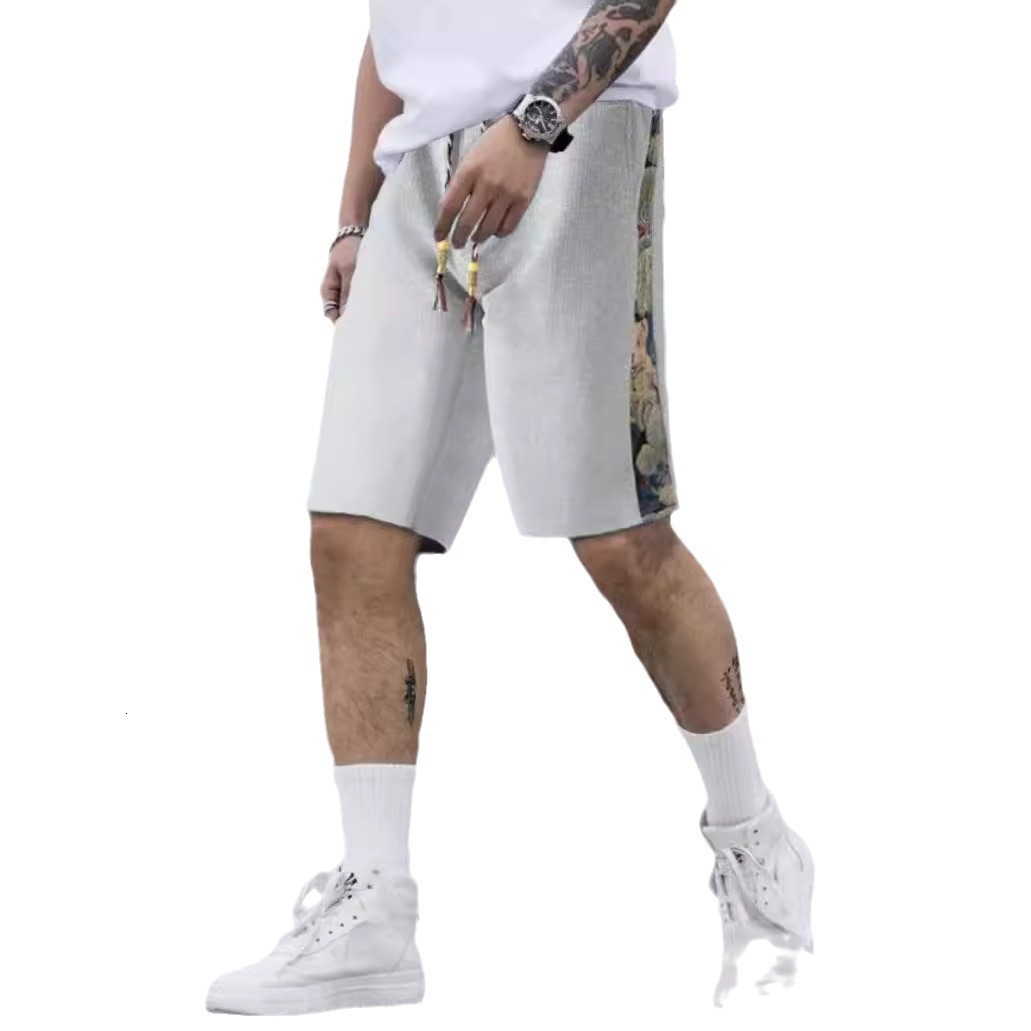 Thin casual shorts for men's summer loose and versatile outerwear sports pants, Instagram Bear print cropped pants trend