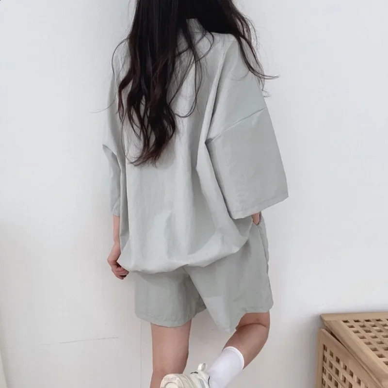 Short Sleeve Shorts Women Clothes Two-Piece Set Plus Size Turtleneck Zip-Up Spring Summer Fitness Casual Sweatshirt Set Loose 250414