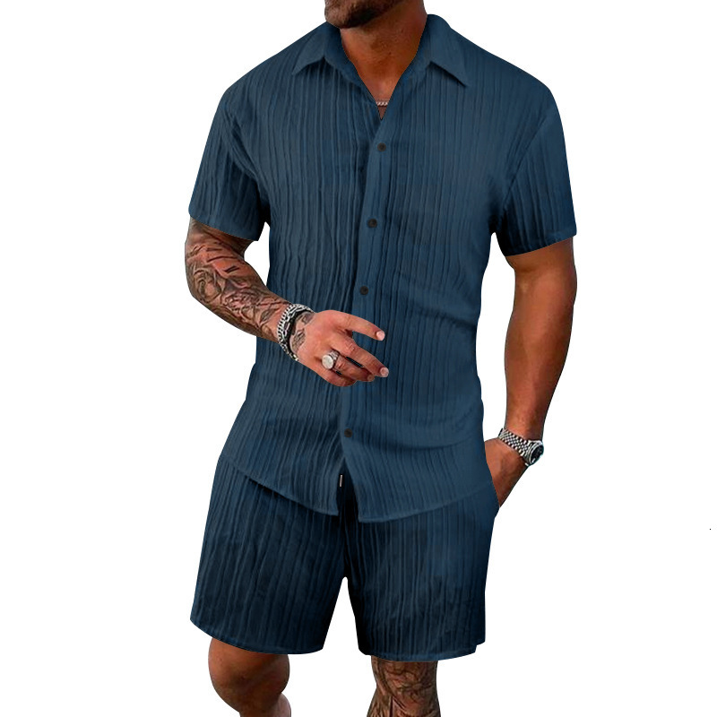 2025 Summer Men's Shirt Casual Loose Short Sleeve Shorts Beach Set