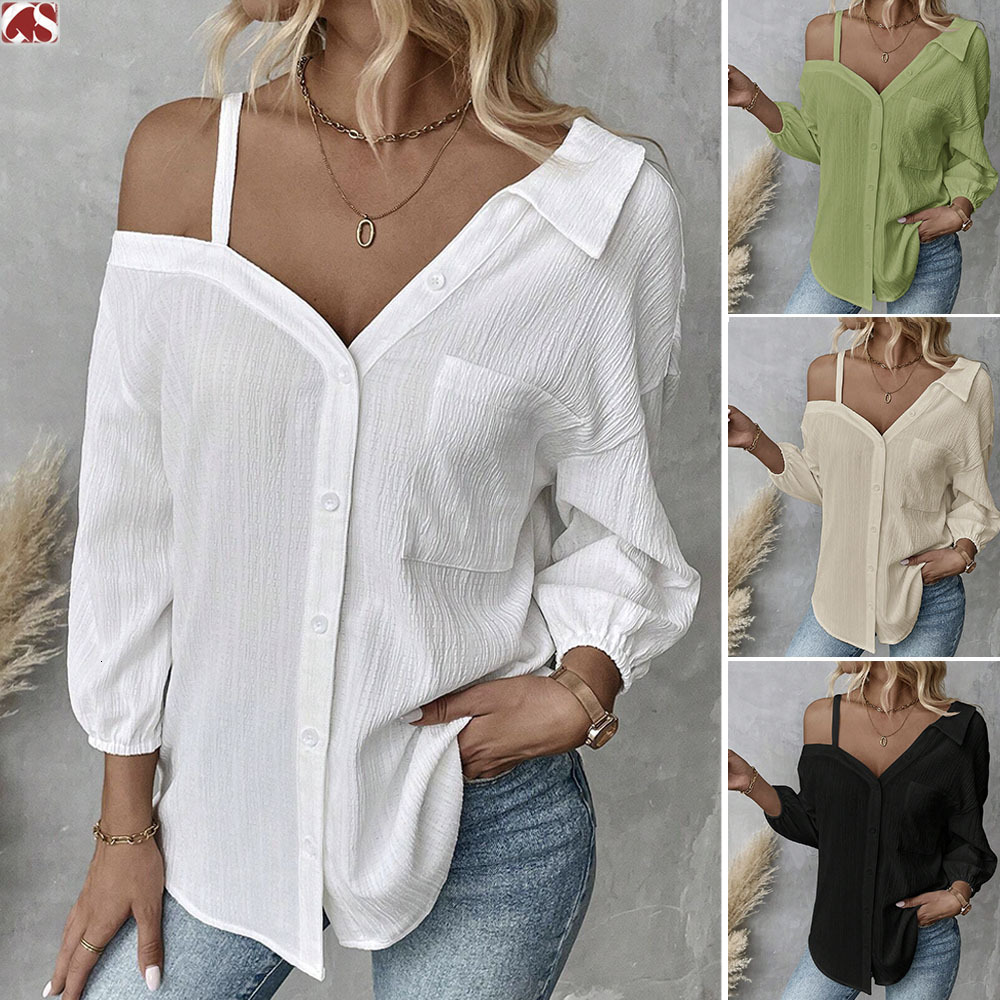 2025 Spring/Summer Flip Collar with Seven Cent Sleeve Off Shoulder Cardigan Texture Pattern Single breasted Casual Shirt