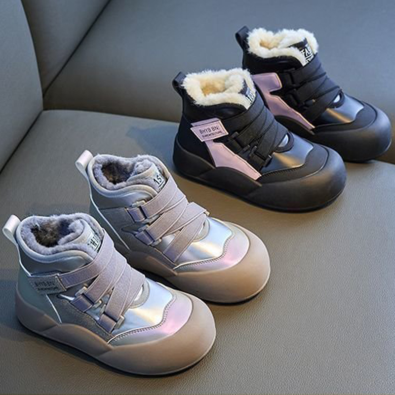 Winter Fashion Children Youth Waterproof Leather Walkfashion Girls Sneaker Rubber Hiking Shoe Kids Toddler Snow Warm Boots Fur Shoes Sizes 27 - 37 dh1