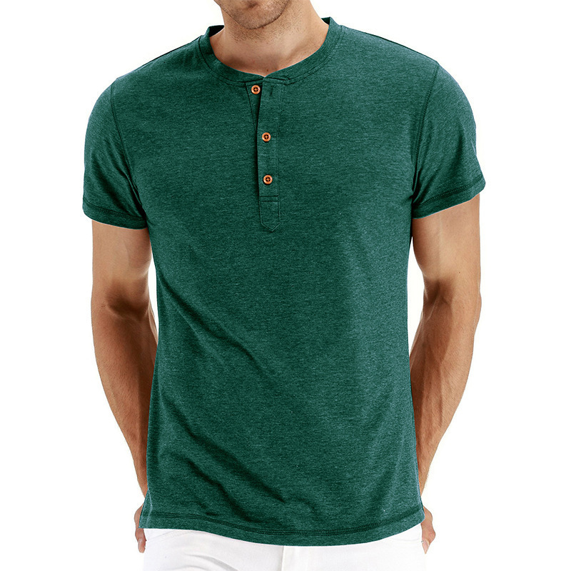 Summer Mens Solid Color Basic Henley Neck T-shirt Mens Round Neck Short Sleeve T-shirt t shirts for men