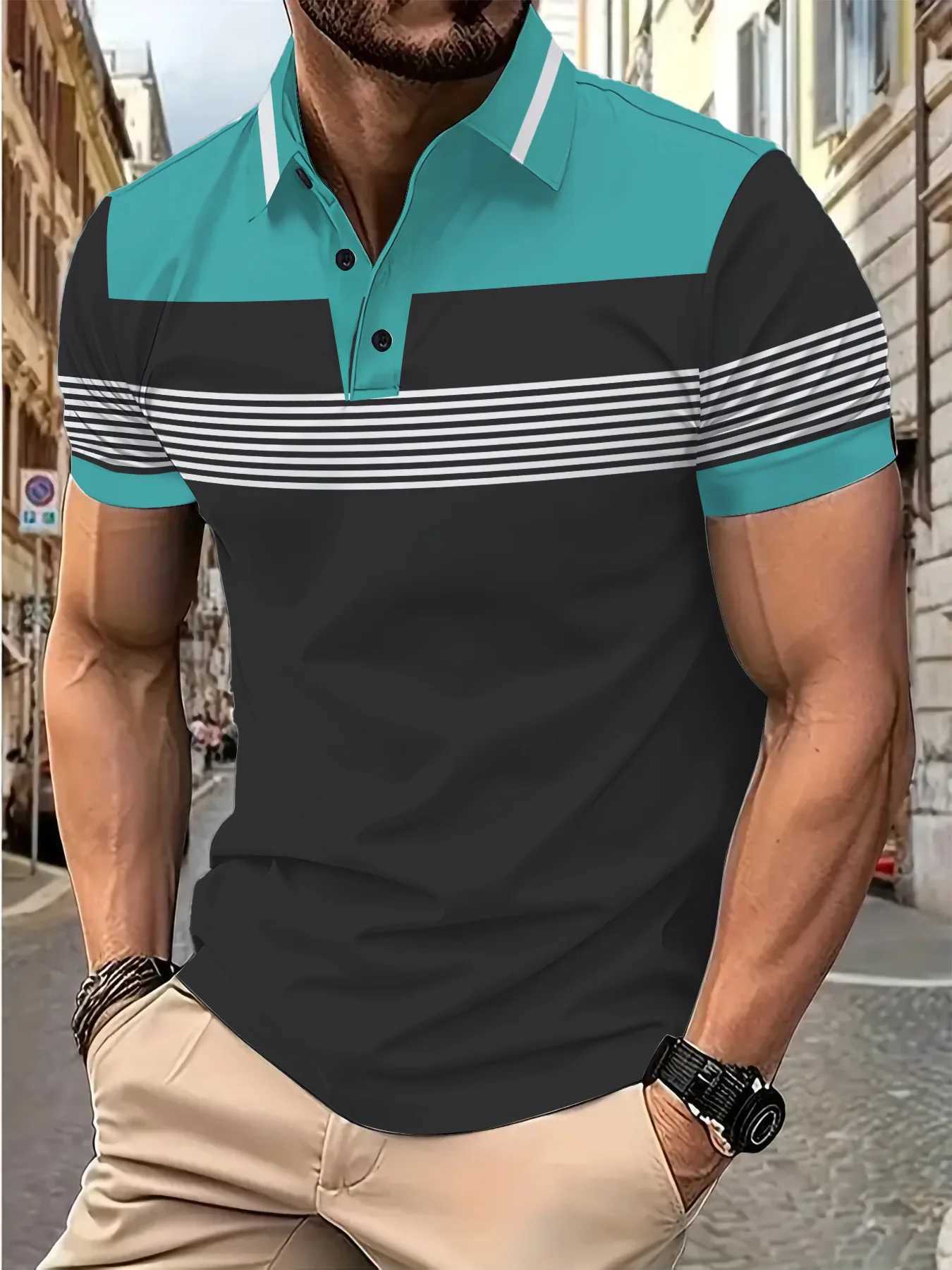 2015 Summer Mens Explosive Business Casual Polo Shirt V-neck Button Striped T-shirt Short Sleeve Polo Shirt Top W250414