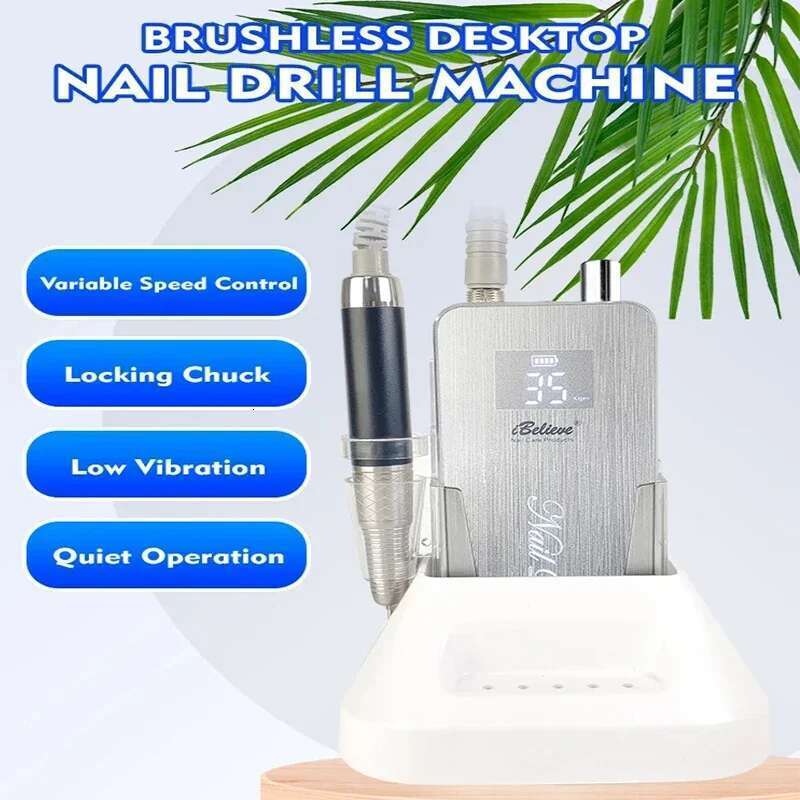 IBELIEVE 80W Low Vibration Drill Hine 35000Rpm Wireless Polish Sander Rechargeable Professional Nail Efile Brushlestp322