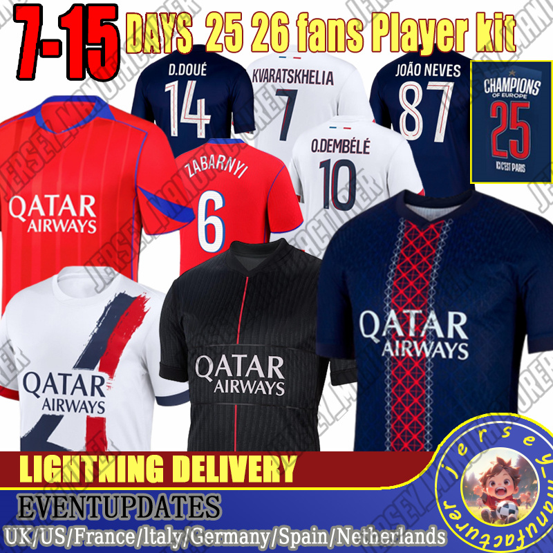 25 26 PSGes Jerseys Dembele jersey Khvicha Kvaratskhelia B.BARCOLA Football Shirt GonCalo Ramos Gianluigi Donnarumma kit Soccer Jerseys kids football Shirt men
