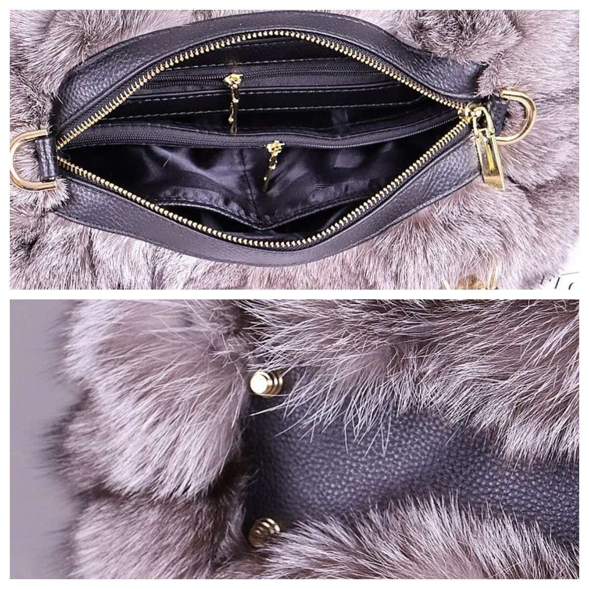 Ms.Minshu-Natural Bag For Women, Lady's Shoulder Bag, Girls' Wallet, Geometric Fox Fur Handbag, Winter
