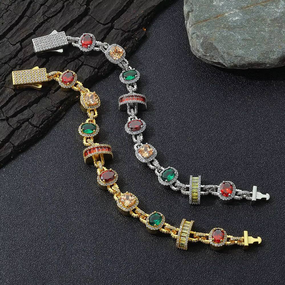 Eskeem New Geometric Chain Bracelet Gold Plated Colored Zircon Hip Hop Jewelry for Women