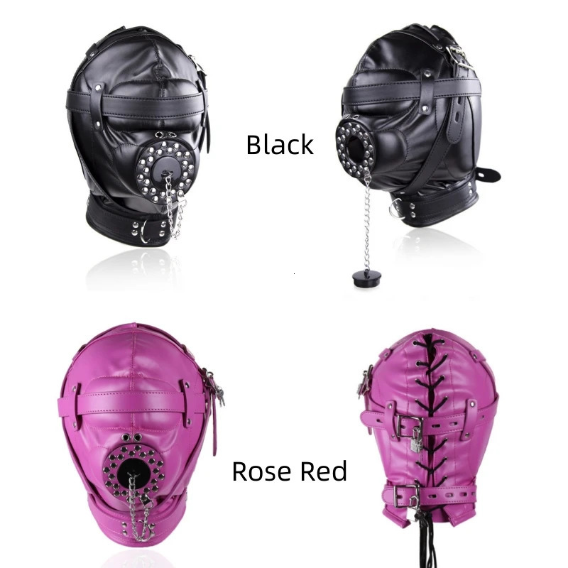 Black Fetish Cosplay Leather PU Full Face Mask Hood Punk Style Patent Leather Mask for Woman Man Halloween Party Mysterious Mask 250410