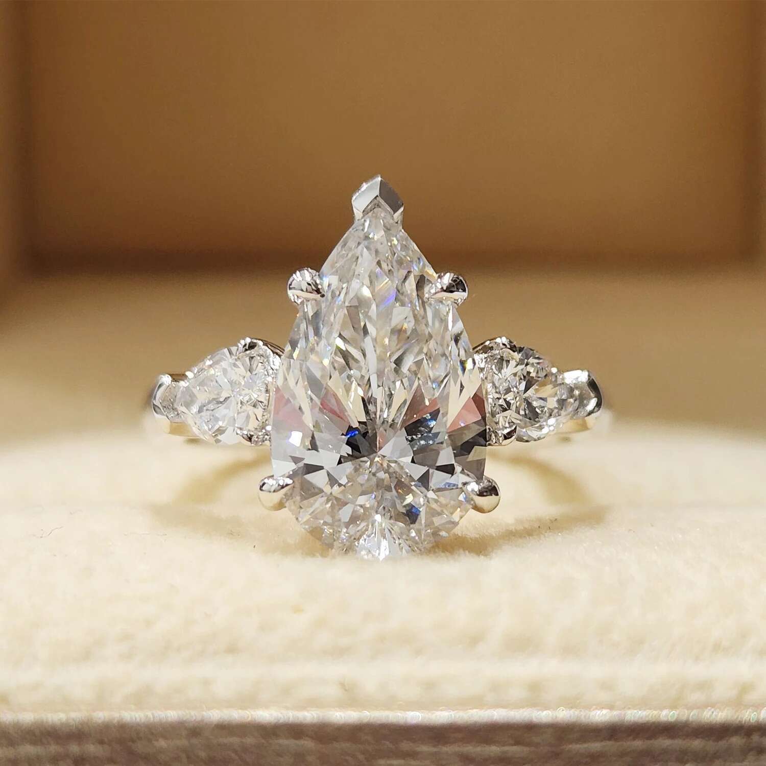 Custom Real Platinum PT950 Rings Women Engagement Anniversary Wedding Rings Pear Water Drop Moissanite Diamond Rings Trendy