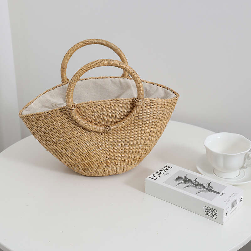 Handmade Beach Bag 2022 New Yellow Round Handle Beach Grass Woven Forest Women's Bag Fairy Instagram Handbag Kq2