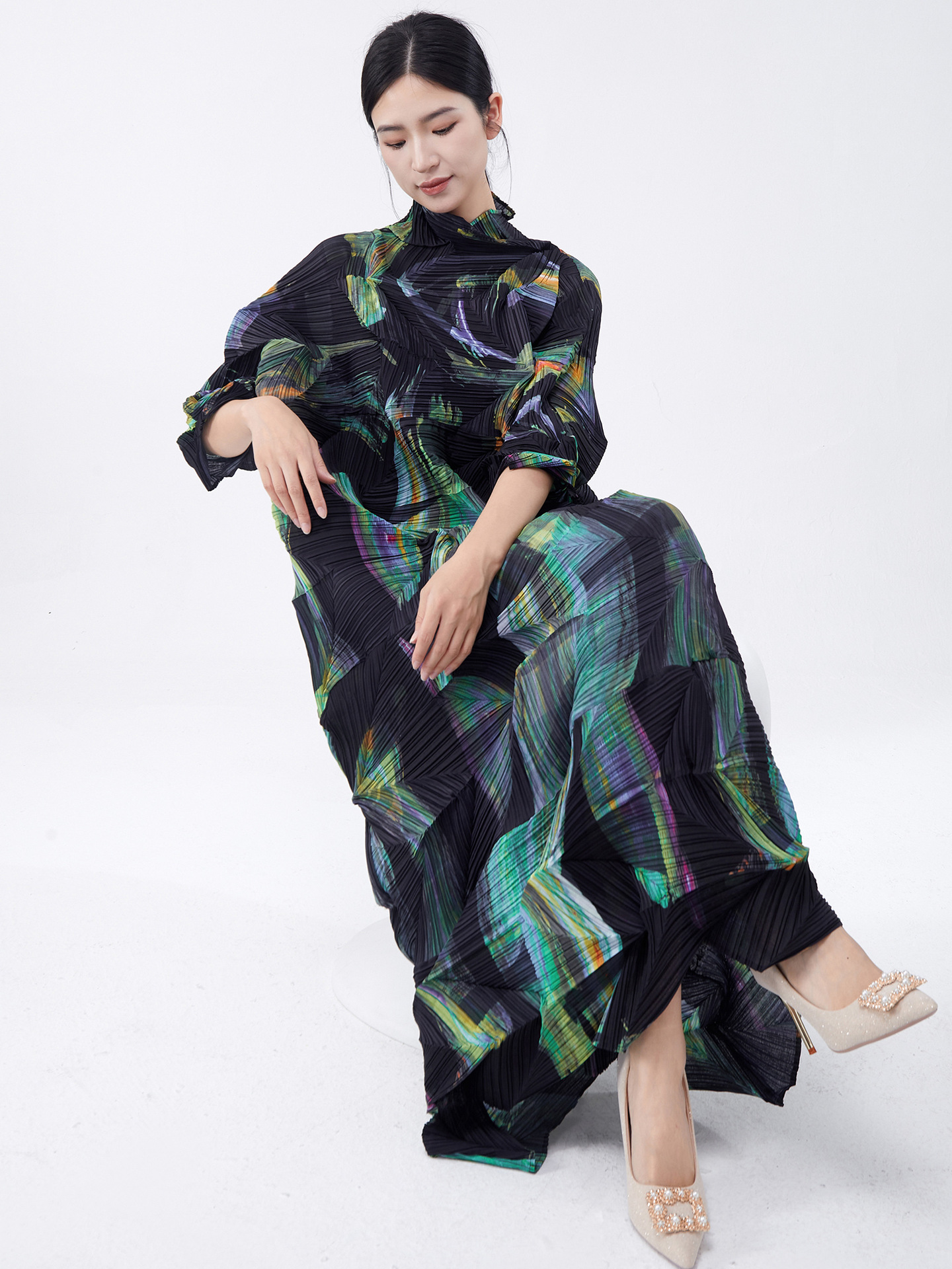 dongdumaoyi Elegant Plus Size Women's Long Skirt with High-End Print Design - Fashionable Loose Fit Temperament Dress