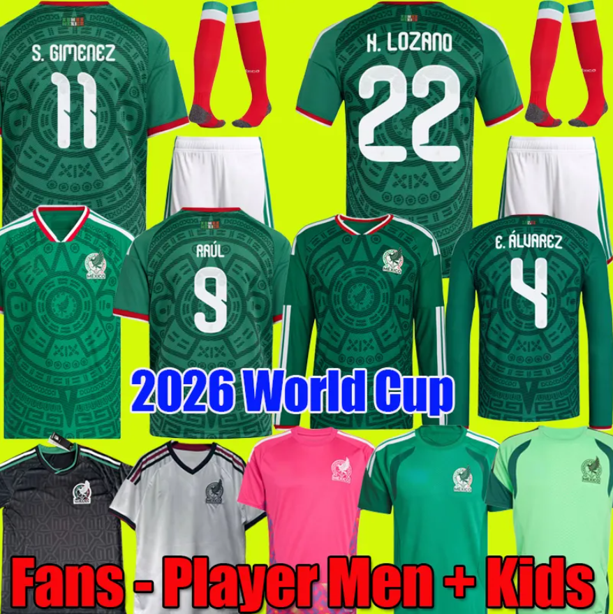 Mexico 2026 World Cup RAUL CHICHARITO Soccer Jerseys LOZANO 24 25 H.LOZANO Men Kids Football Shirts Uniforms Fans Player Version GIMENEZ 2025 long sleeves