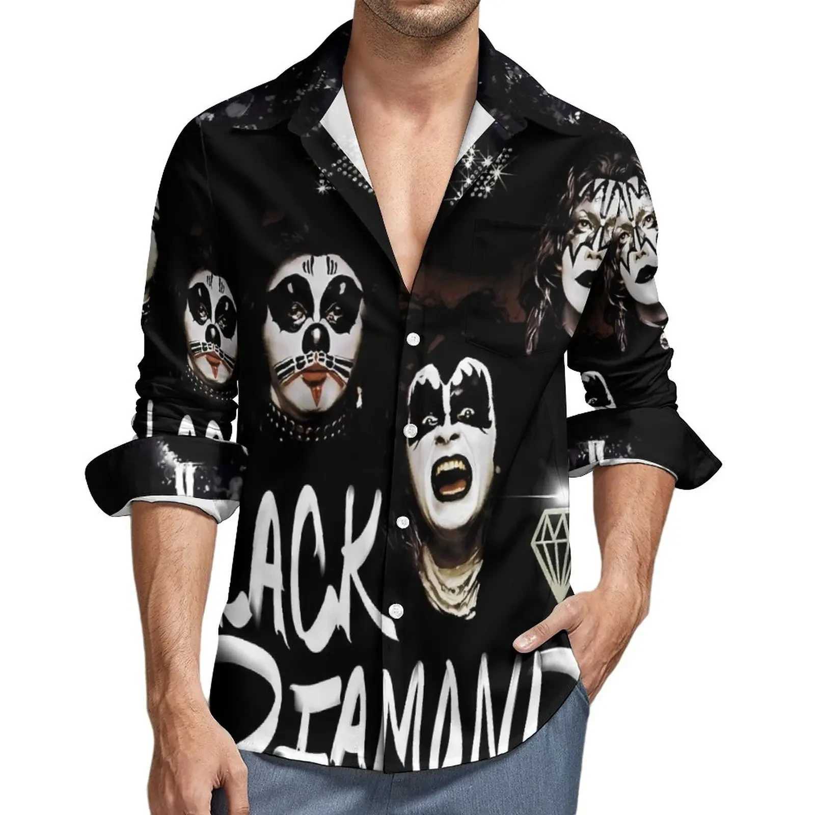 Kiss Band 3D printed lapel mens shirt/womens casual fashion long sleeved shirt button down streetwear oversized unisex clothing W250414