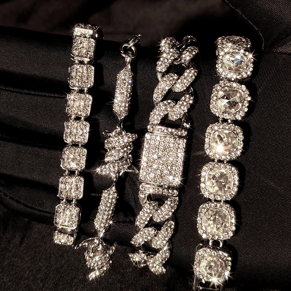 Hip Hop Bling Iced Out Crystal Cuban Link Bracelet For Women Men Gold Silver Color Full Rhinestones Miami Cuban Bracelet Jewelry 250414