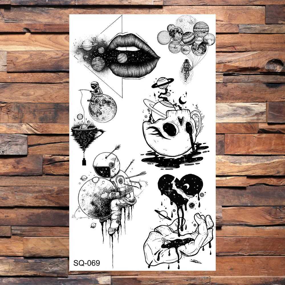 Skeleton Temporary Tattoo Female Adult Real Wolf Snake Rose Feather Fake Tattoo Sticker Back Tattoo BodyXJ25414