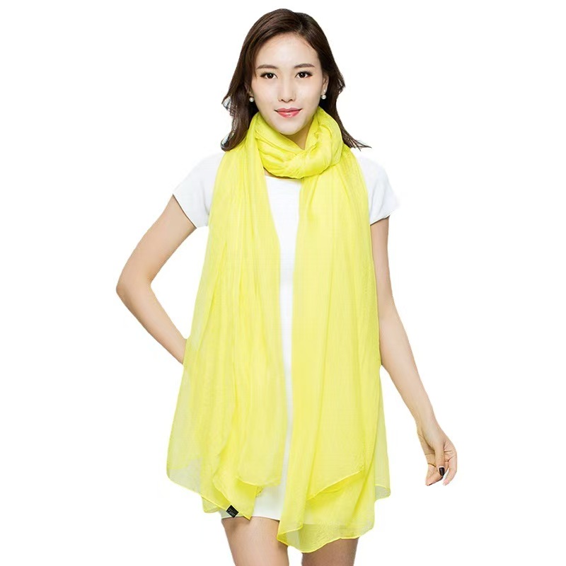 K391 Summer solid color imitation silk oversized silk scarf seaside beach towel long spring and summer women's chiffon scarf pleated shawl