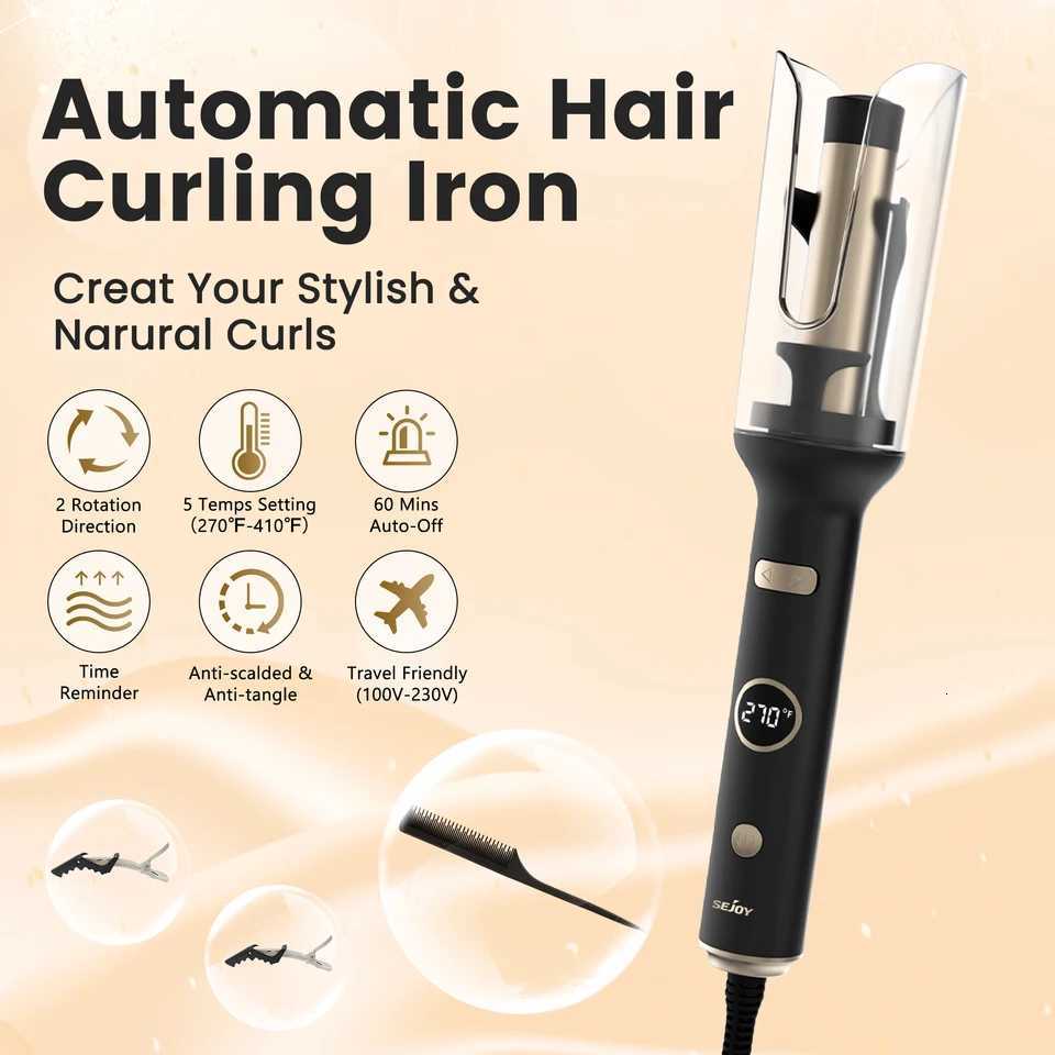 SEJOY Auto Curling Iron Professional Anti-Tangle Auto Hair Curler with 10-inch Rotating Barrel 5 Temps and Auto Shut-OffT251114