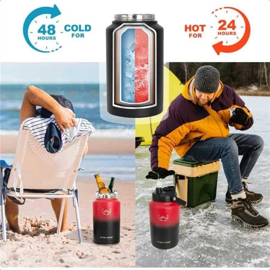 One Gallon Water Bottle Insulated Large Double Vacuum Stainl Steel 128 oz Water Bottle with Holder Carrier 1 Gallon Water Jug 1 C251114