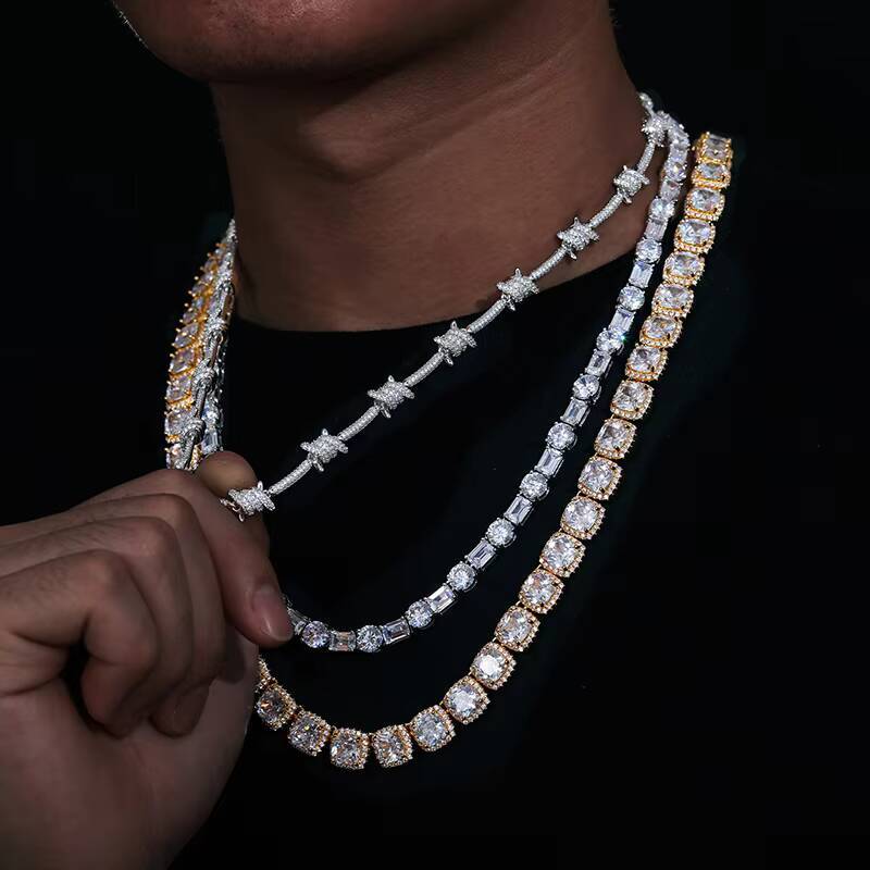 Drop Shipping 11mm Fine Jewelry Hip Hop Iced Out 925 Sterling Silver VVS D Color Moissanite Punk Style Tennis Chain Necklace