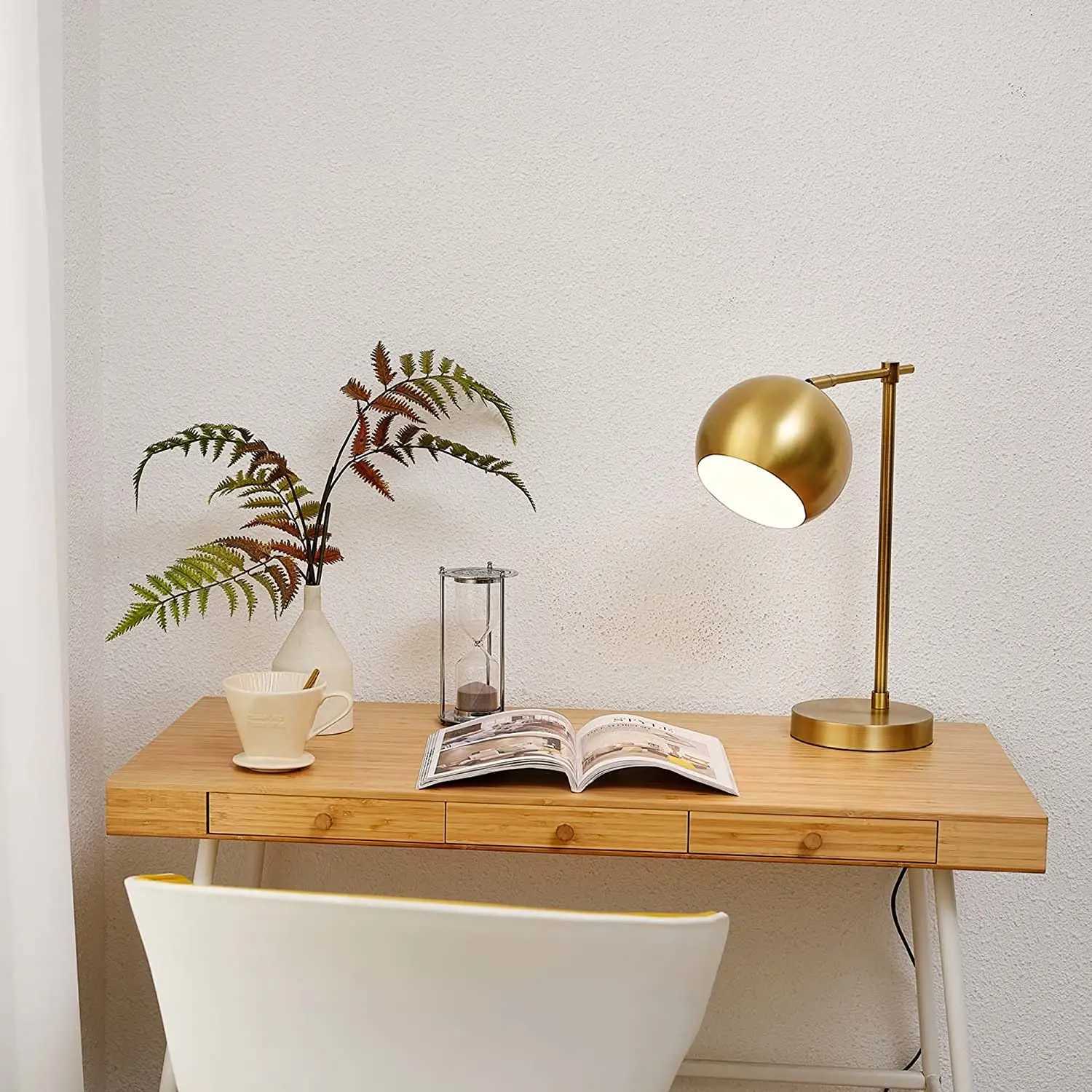 Beautiful Heavy Metal Base Molly Desk Lamp Matte Brass Black Fabric Cord In-Line On/Off Rocker Switch 20 LED Bulb Included M251114