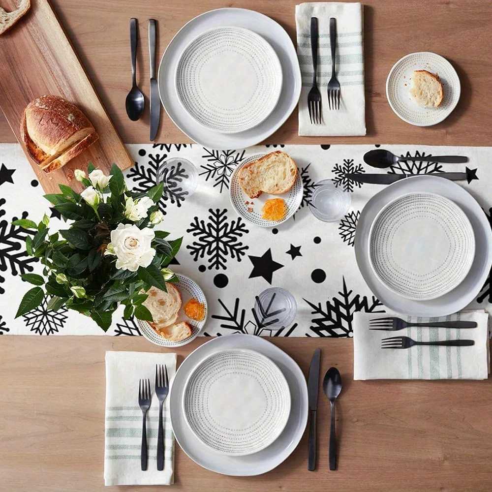 Christmas VIKAMA Merry Christmas Table Runner Snowflake Party Restaurant Kitchen Dining Table Ornament Accessories Decor Y251113