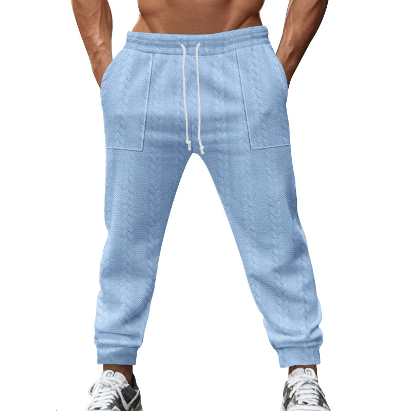 Men's casual solid jacquard inverted Fried Dough Twists drawstring straight leg leggings in autumn and winter