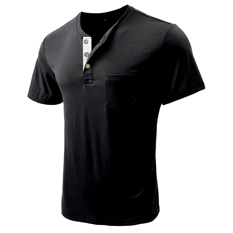 Summer mens short sleeved T-shirt Mens bottom shirt Round neck T-shirt Mens Henry shirt