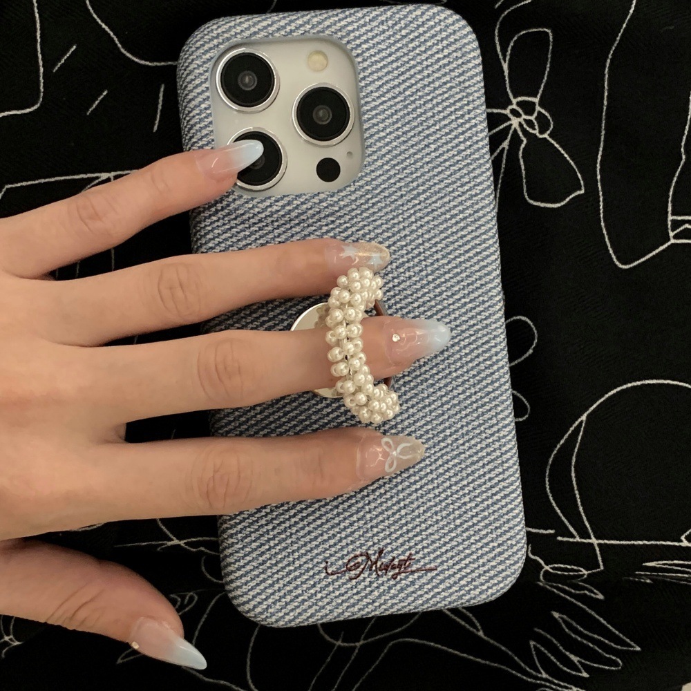 Bead Ring Stand Phone Case Compatible with iPhone 16/15 Pro Simple Niche Solid Color iPhone 14 Shockproof 13
