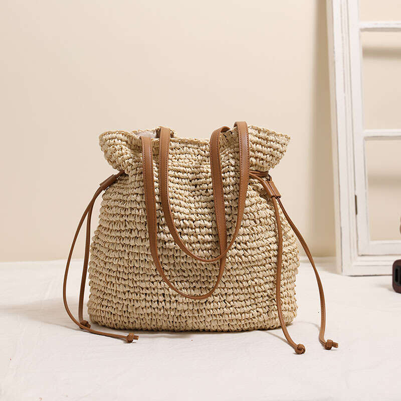 Handmade Beach Bag Leisure Large Capacity Single Shoulder New Drawstring Hand-Held Woven Vacation Beach Bag, Versatile Women's Bag Kq2