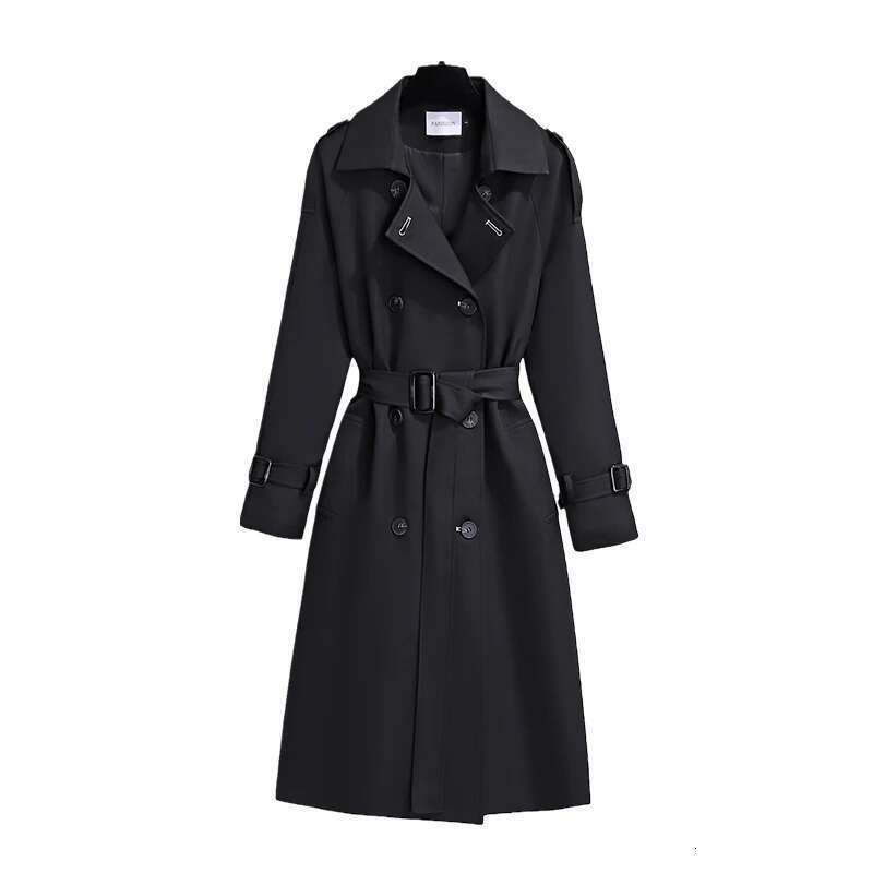 New 2024 British Style Windbreaker Streetwear Double Breasted Long Trench Coats Women Elegant Autumn Winter Casual Jackets