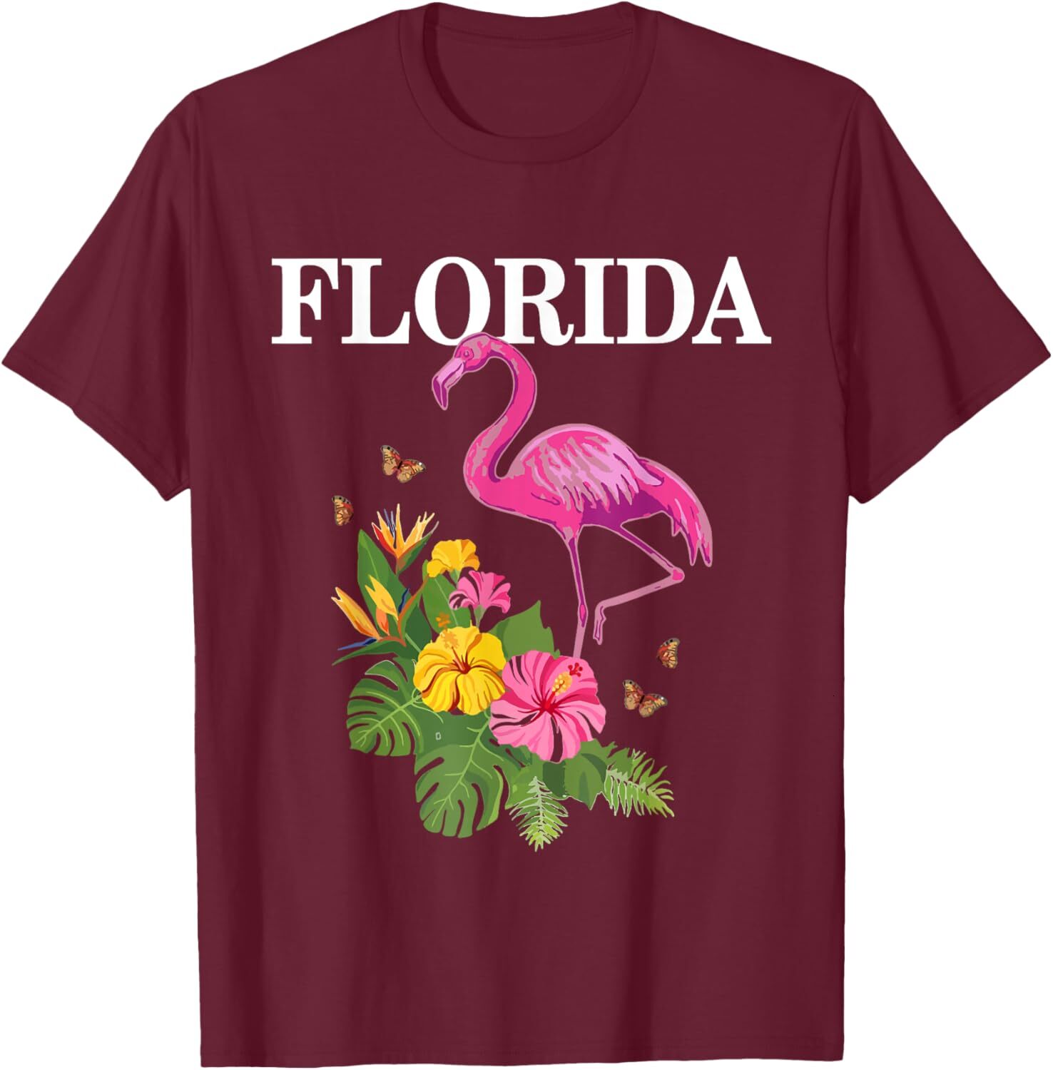 T shirt for Mens Florida Flamingo Miami Tropical Plants Souvenir Vintage Graphic Tee Casual Tops Clothes Short sleeve cool