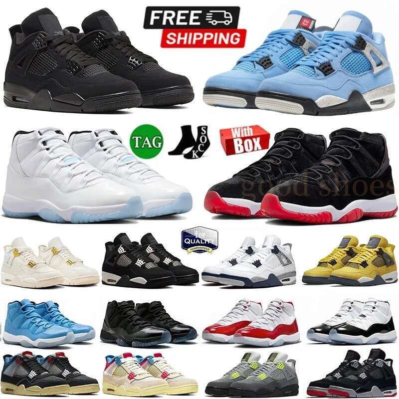 With box 4 basketball shoes men women 11s Military Blue Bred Reimagined Black Cat Red Thunder Cement Metallic Gold Sail Olive 11 High Low 4s Womens Sneakers