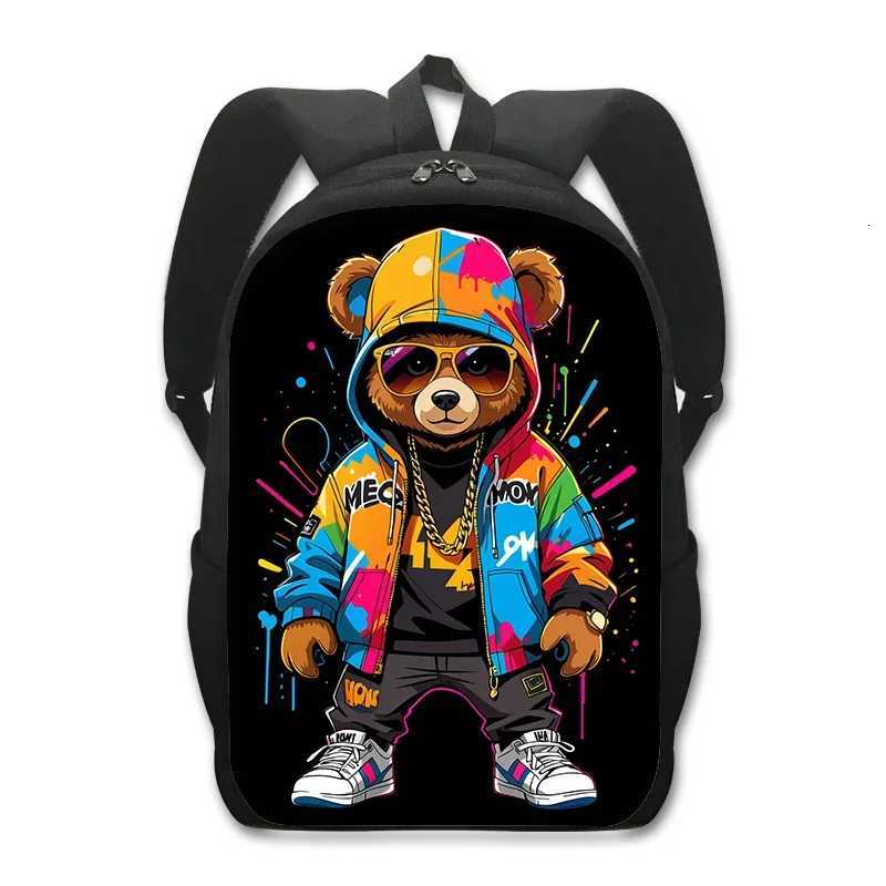 Kawaii Graffiti Bear Backpack Women Men Casual Rucksack Student School Bags for Teenager Daypack Hip Hop Travel Bags BookbagW251113