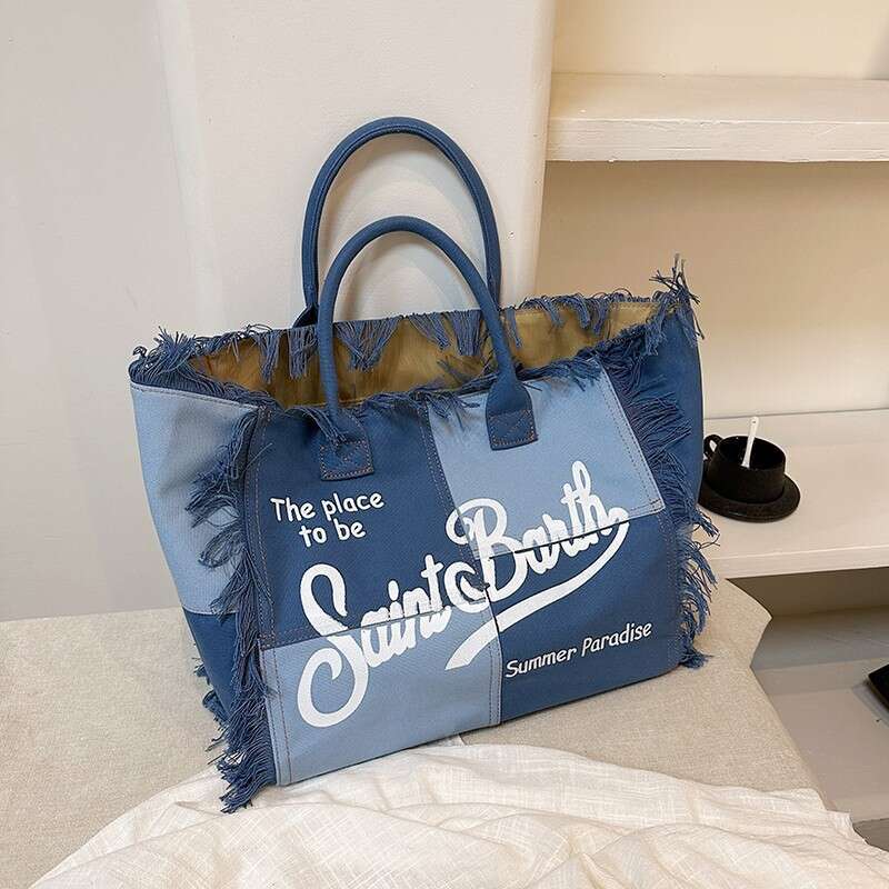 designer bag Canvas tote Bohemian letter handmade tassel handbag beach bag