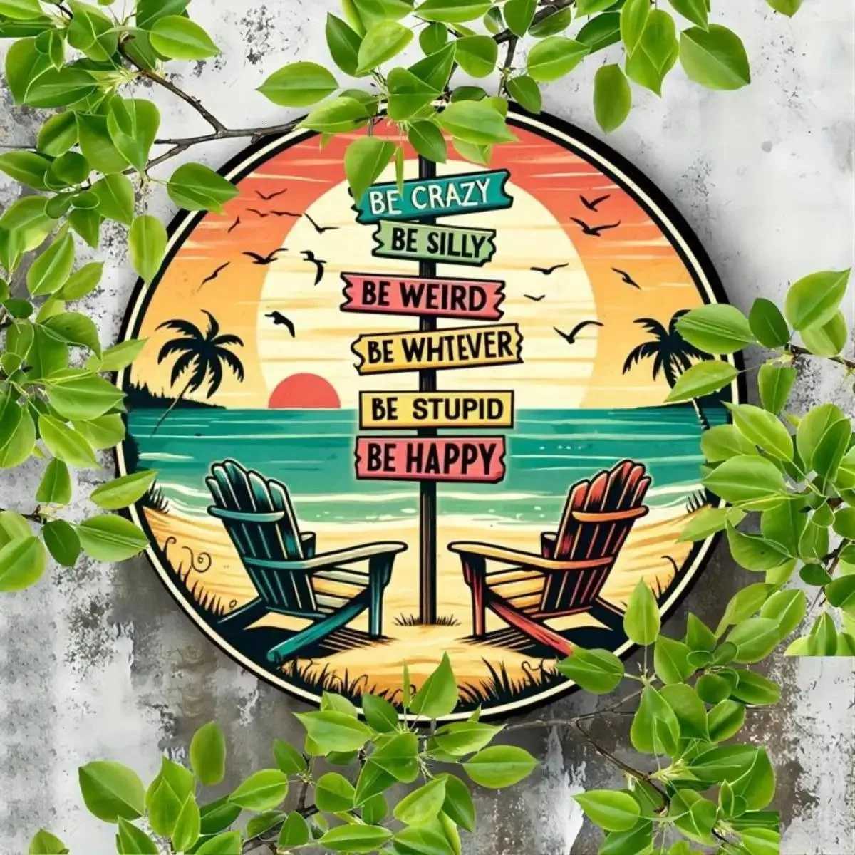 Sunset Tropic Round Metal Sign Tropical Sunset Letter Pattern Wall Decor Art for Home Living Room/Bedroom/BarM251114