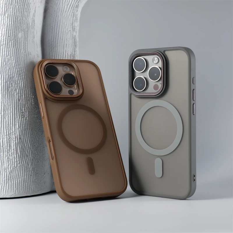 Luxury Spiricle Camera Protection Matte Magnetic Phone Case for iPhone 16 15 14 Plus 13 12 11 Pro Max Magsafe Wireless Charging Cover